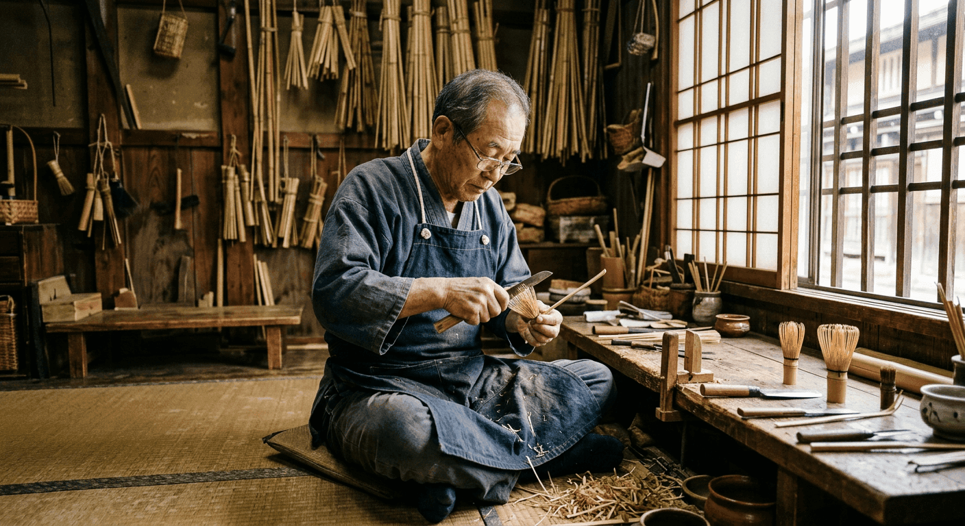 Atelier de chasen artisanal à Takayama, Nara — Japon